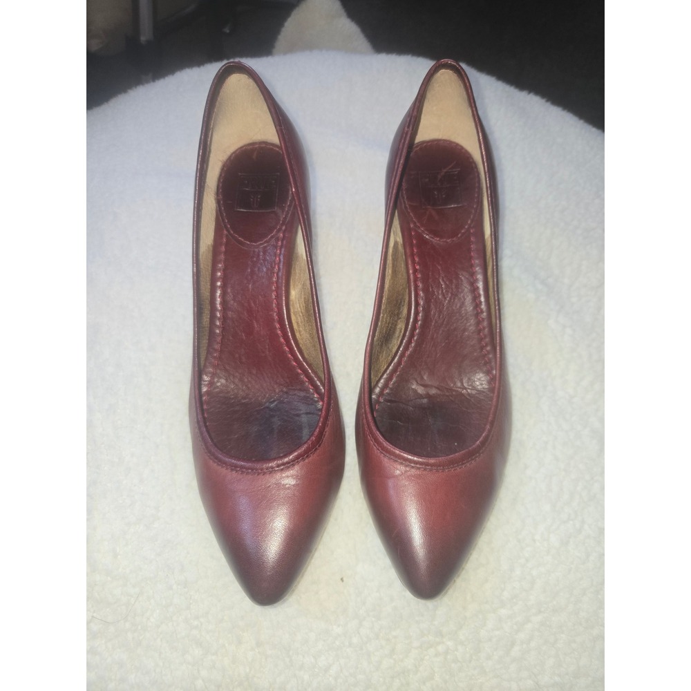 Frye Regina Red Leather Pointed Toe Whipstitch Stacked Cone Heel Pumps Womens